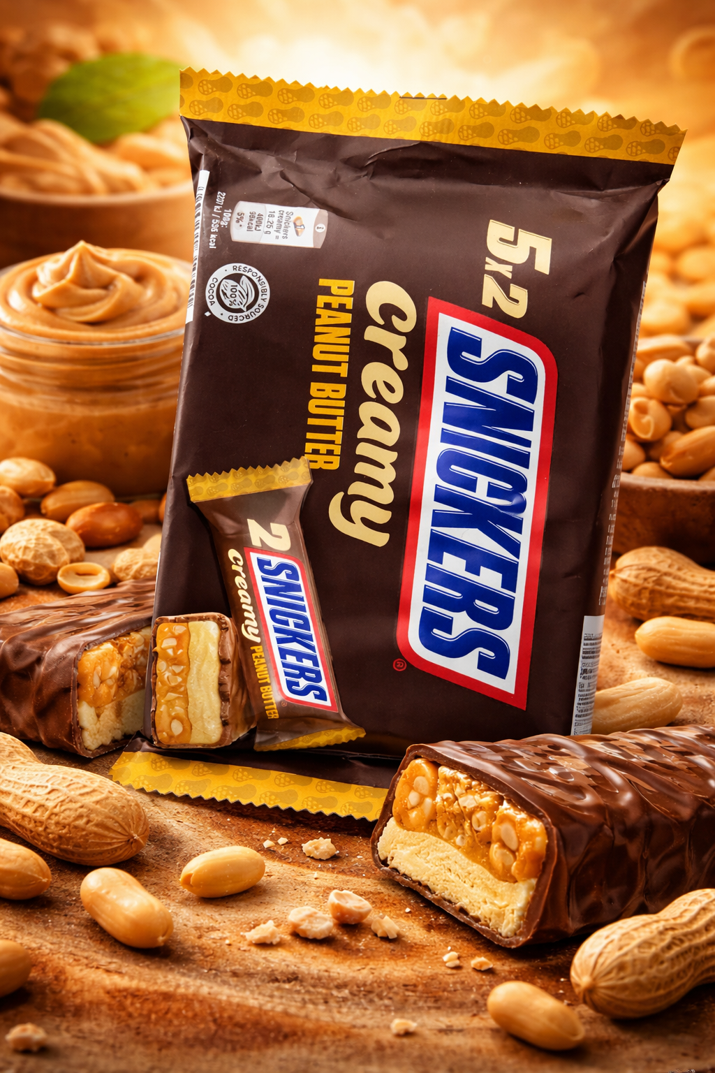 Snickers Creamy Barre Chocolat au Lait, Caramel et Beurre de Cacahuètes