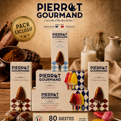 Pack Exclusif de 80 sucettes Pierrot Gourmand 7 saveurs