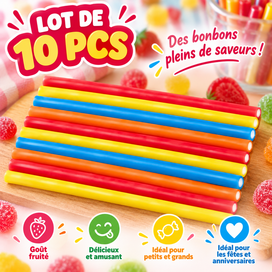Bâtons fourrés churritos Arc-en-ciel lisses x10 pcs