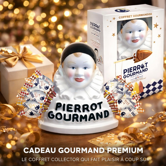 Coffret Pierrot Gourmand Collector – Buste Porte-Sucettes & 40 Sucettes Assorties