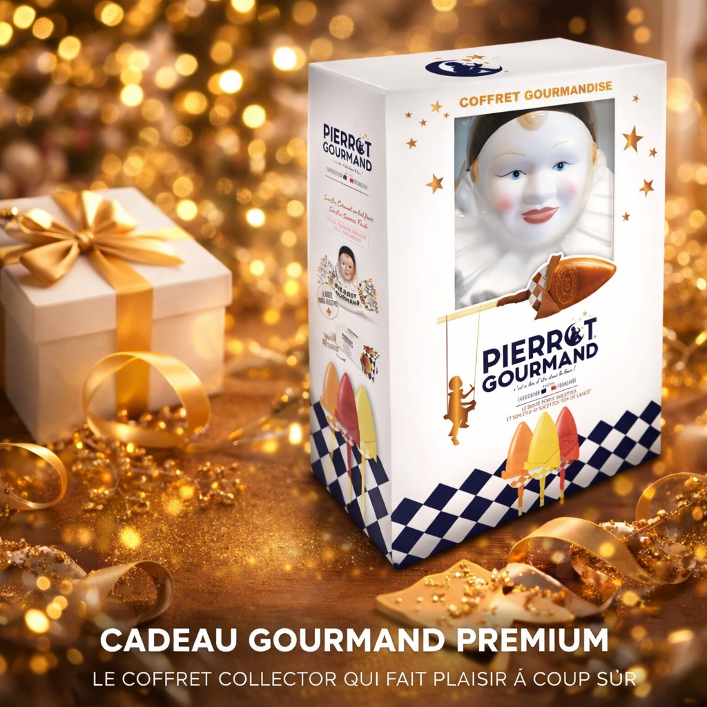 Coffret Pierrot Gourmand Collector – Buste Porte-Sucettes & 40 Sucettes Assorties