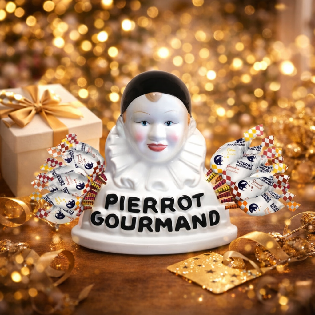 Coffret Pierrot Gourmand Collector – Buste Porte-Sucettes & 40 Sucettes Assorties
