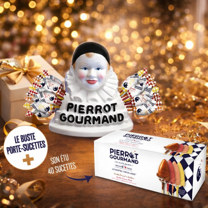 Coffret Pierrot Gourmand Collector – Buste Porte-Sucettes & 40 Sucettes Assorties
