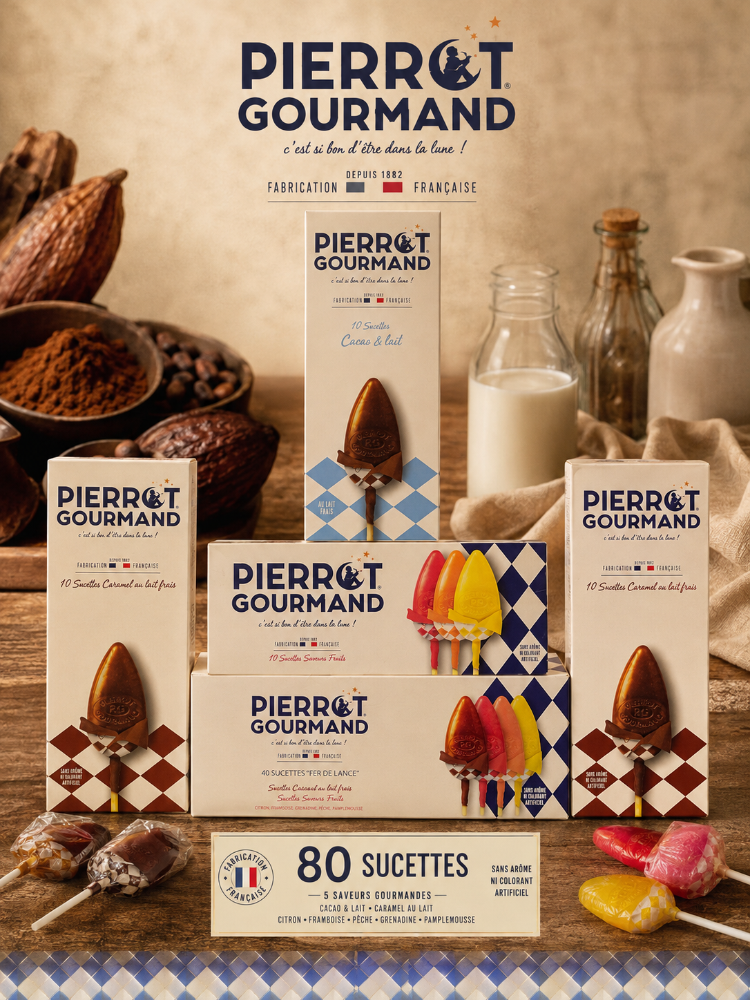 Pack Exclusif de 80 sucettes Pierrot Gourmand 7 saveurs