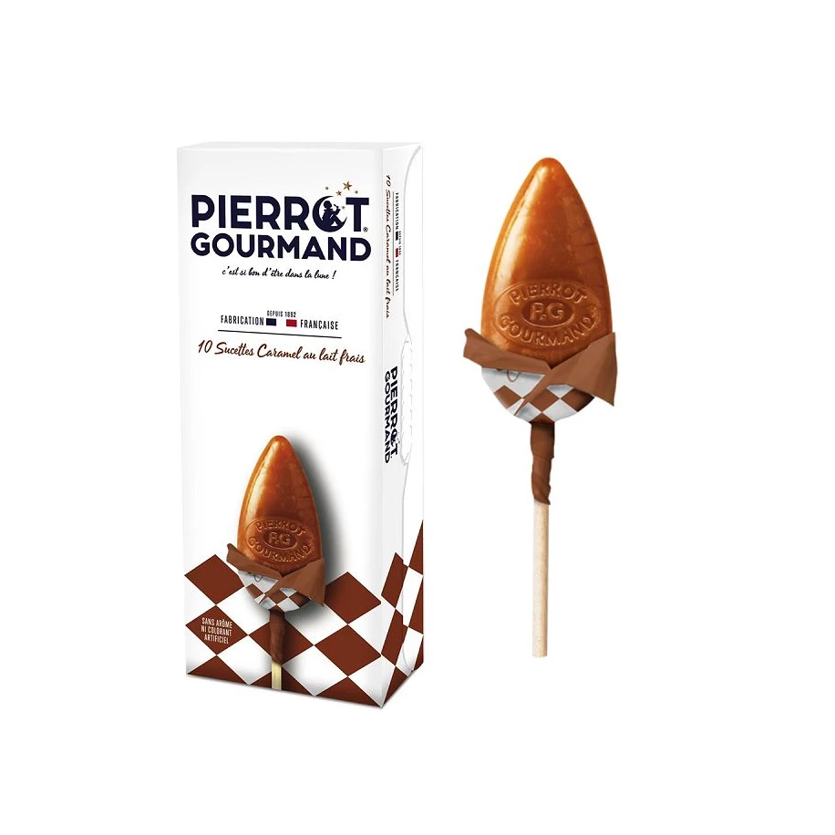 Sucettes plates Pierrot Gourmand au caramel - Etui de 10