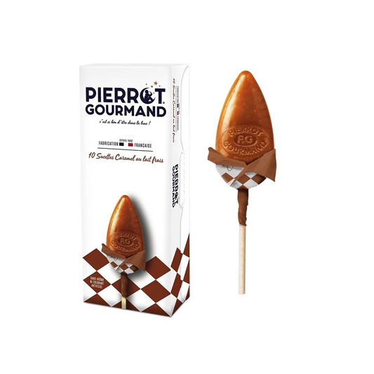 Sucettes plates Pierrot Gourmand au caramel - Etui de 10