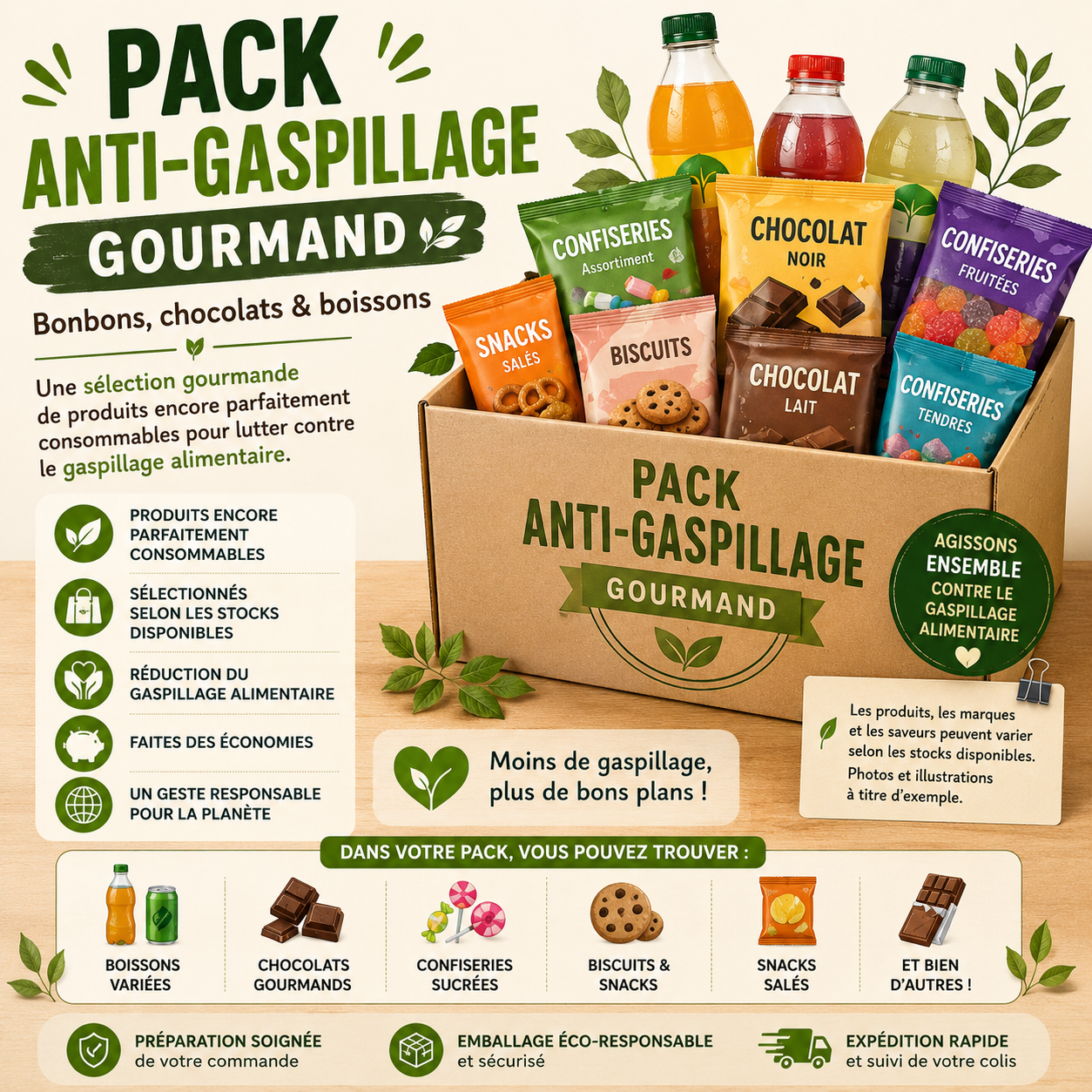 ♻️ Pack Gourmand Anti-Gaspillage – Produits Alimentaires Variés